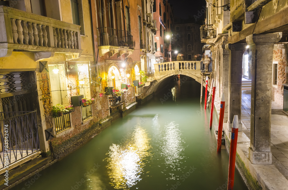 Venice Bridge lit at night