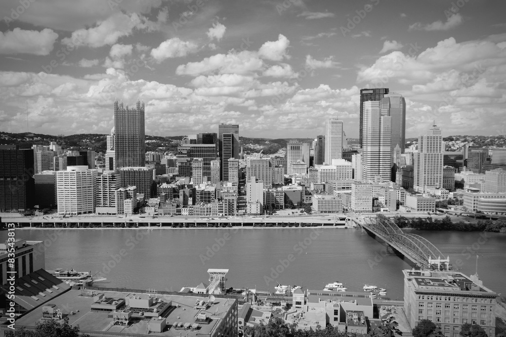 Pittsburgh skyline. Black and white.
