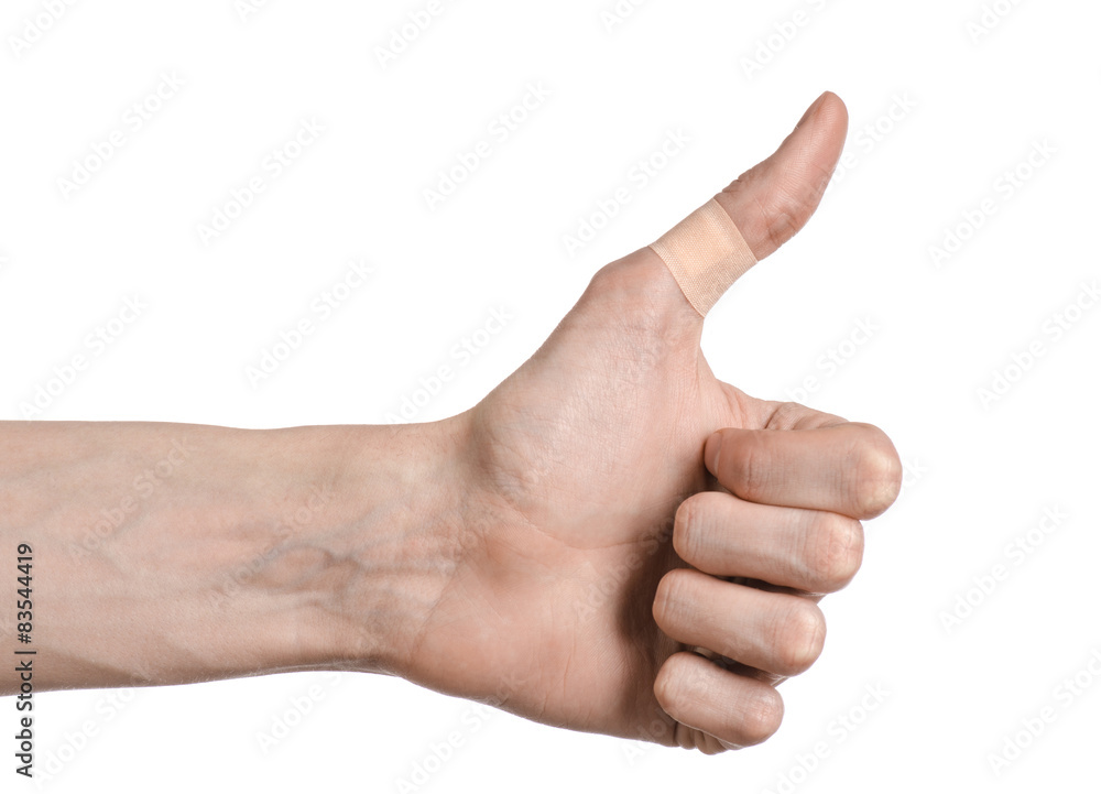 man's hand glued medical plaster first aid plaster advertising man's hand glued medical plaster first aid plaster advertising