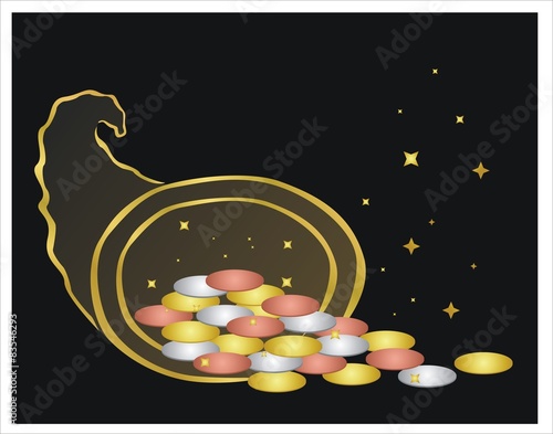 cuerno de la abundancia con monedas