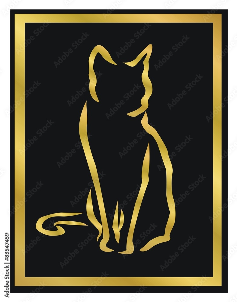  dibujo de un gato dorado sobre fondo negro Stock Vector
