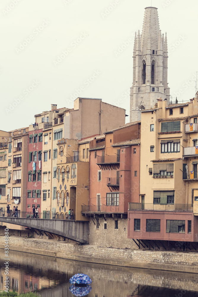 Girona skyline houses in the river, Catalonia.