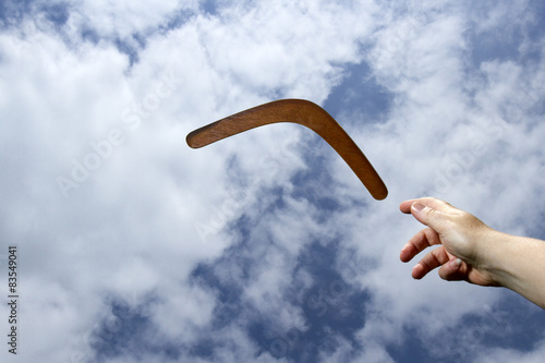 Throwing plain boomerand, midair