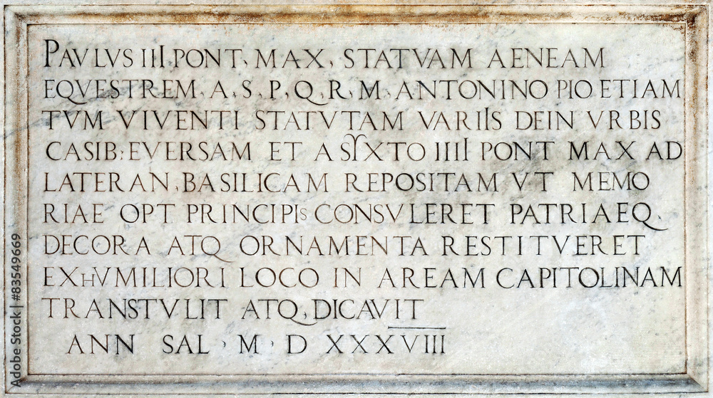 Fototapeta premium Iscrizione in lingua latina, anno 1538, Campidoglio, Roma