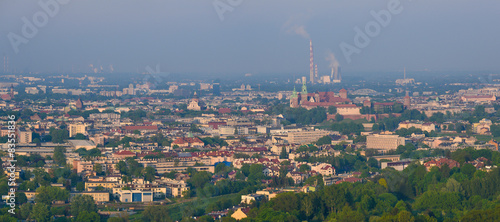 Cracow skyline with aerial view of  Wawel Castle and city center #83551836