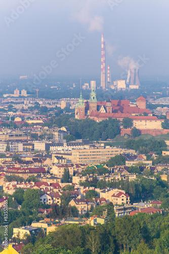 Cracow skyline with aerial view of Wawel Castle and city center