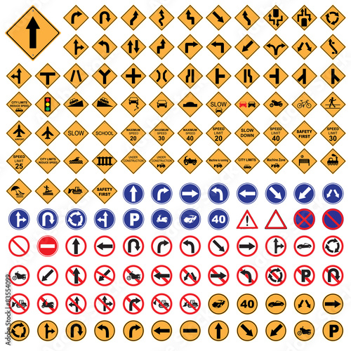 traffic sign yellow red blue road sign set  vector Illustration