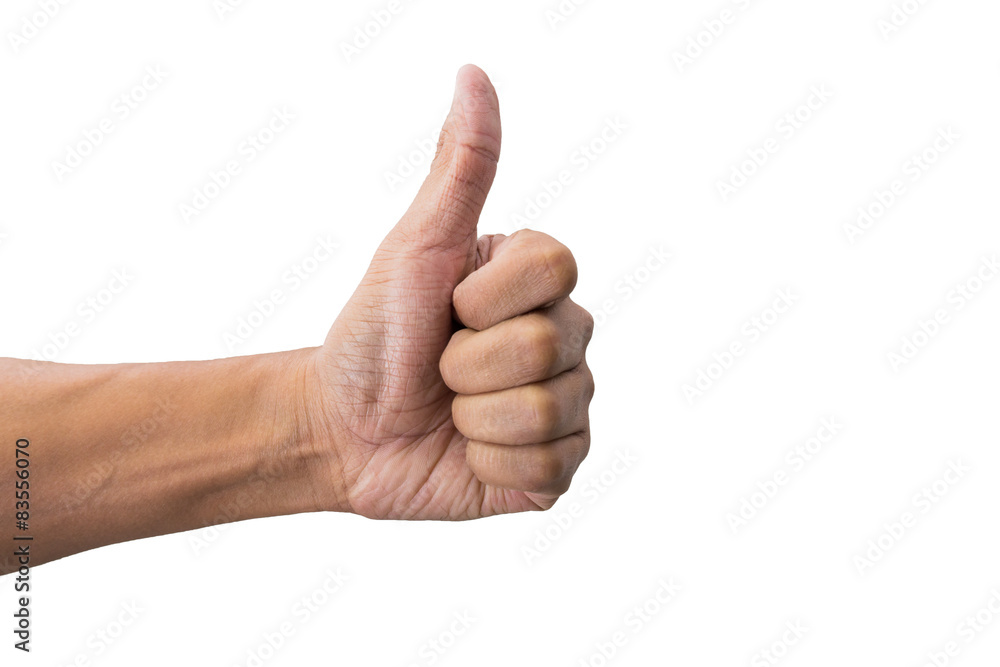 Men hand showing thumbs up on white background Men hand showing thumbs up on white background