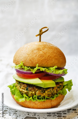 spicy vegan curry burgers with millet, chickpeas and herbs