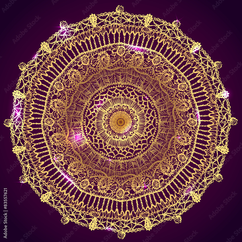 Obraz premium Vector golden lace mandala, hand drawn illustration