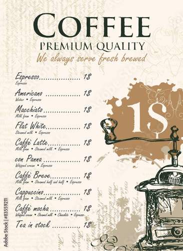 price menu for coffee grinder and splashes and stains