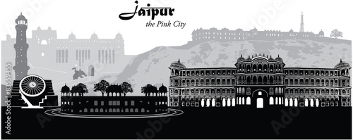 Vector illustration of the cityscape skyline of Jaipur, India