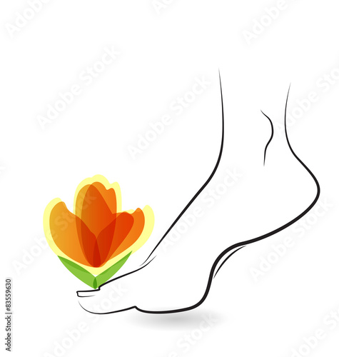 Woman barefoot with flower logo