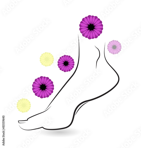 Woman barefoot with flower logo