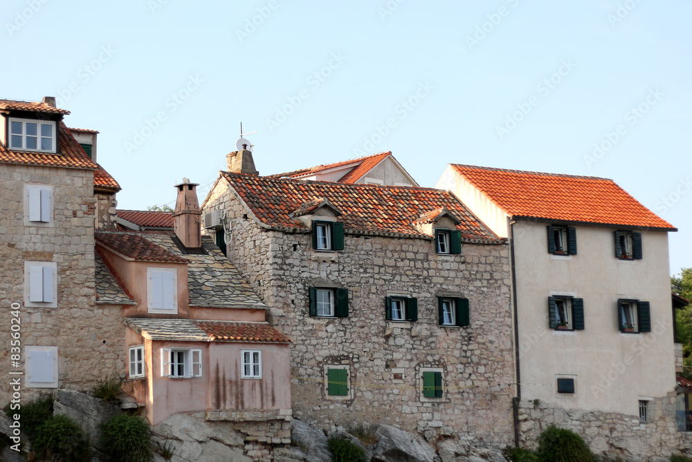 Old traditional houses built on a cliff. In Split, Croatia.