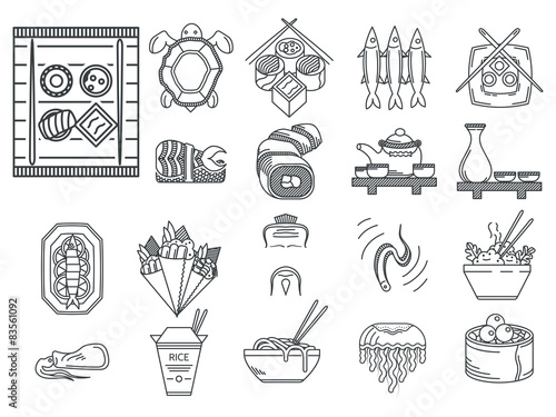 Japanese food black line vector icons