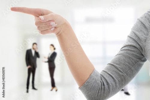 Female hand and finger pointing.