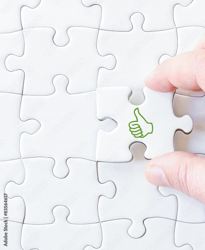 Missing jigsaw puzzle piece with symbol THUMB UP Missing jigsaw puzzle piece with symbol THUMB UP