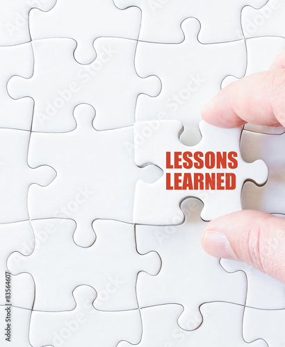 Missing jigsaw puzzle piece with words  LESSONS LEARNED