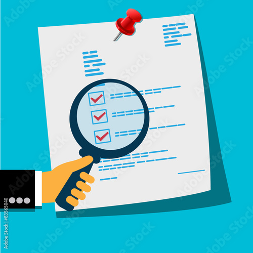 document analysis concept in flat design for web, vector 
