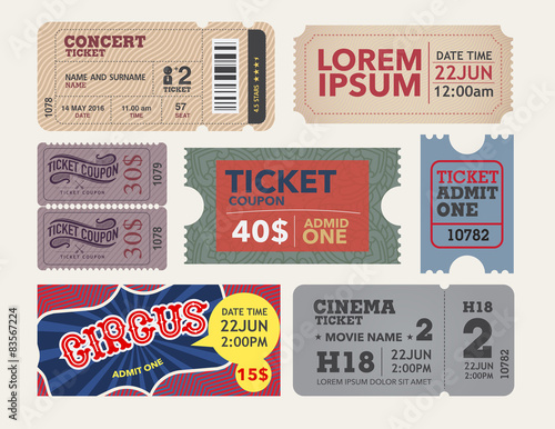 tickets collection in vintage and retro style.