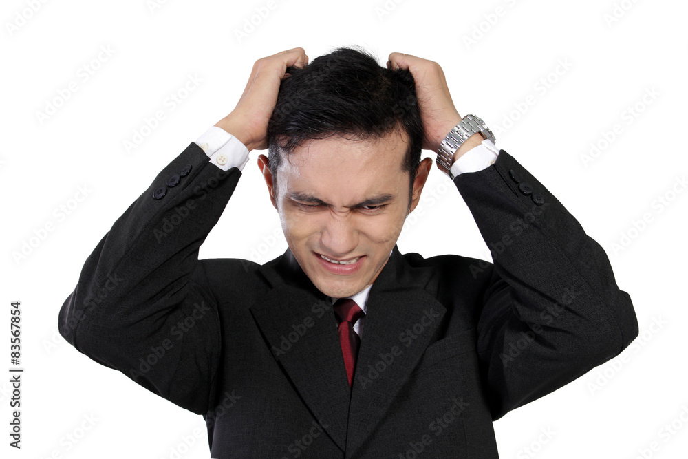 Young businessman expressing frustration, isolated on white Young businessman expressing frustration, isolated on white