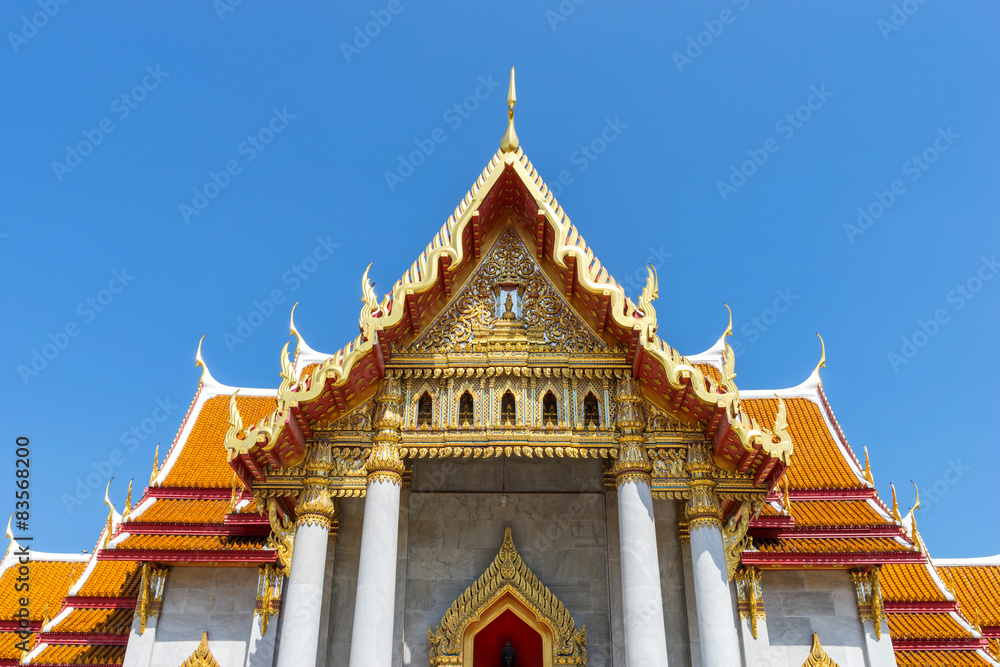 Roof top Thai art of Marble temple in Bangkok
