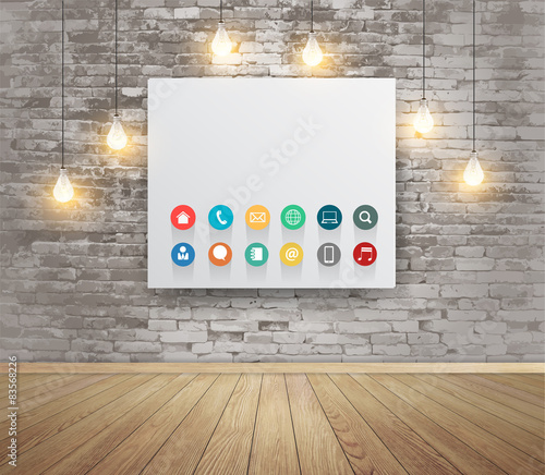 Mock up poster with lamps, Modern workspace with technology busi