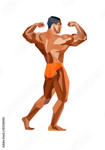 Colored posing bodybuilder, silhouette. Vector illustration