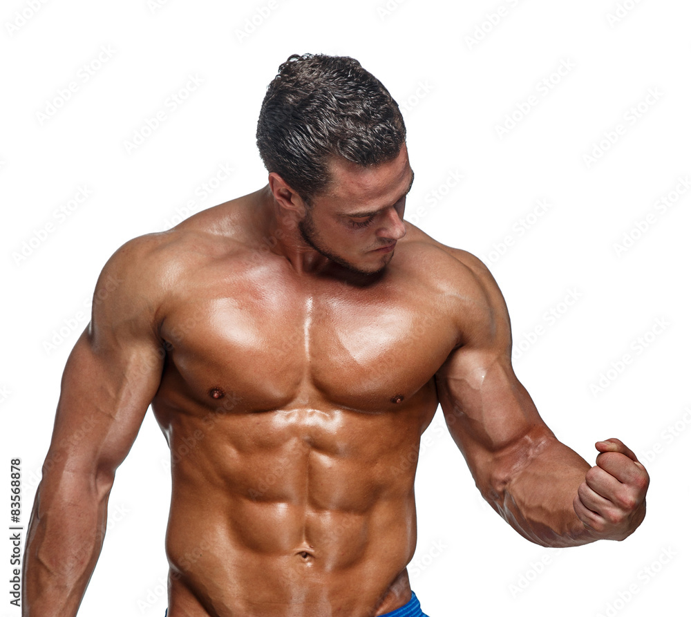 Attractive muscular guy on white background Attractive muscular guy on white background