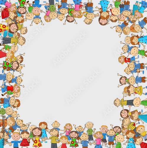 Crowd of children with a box shaped empty space