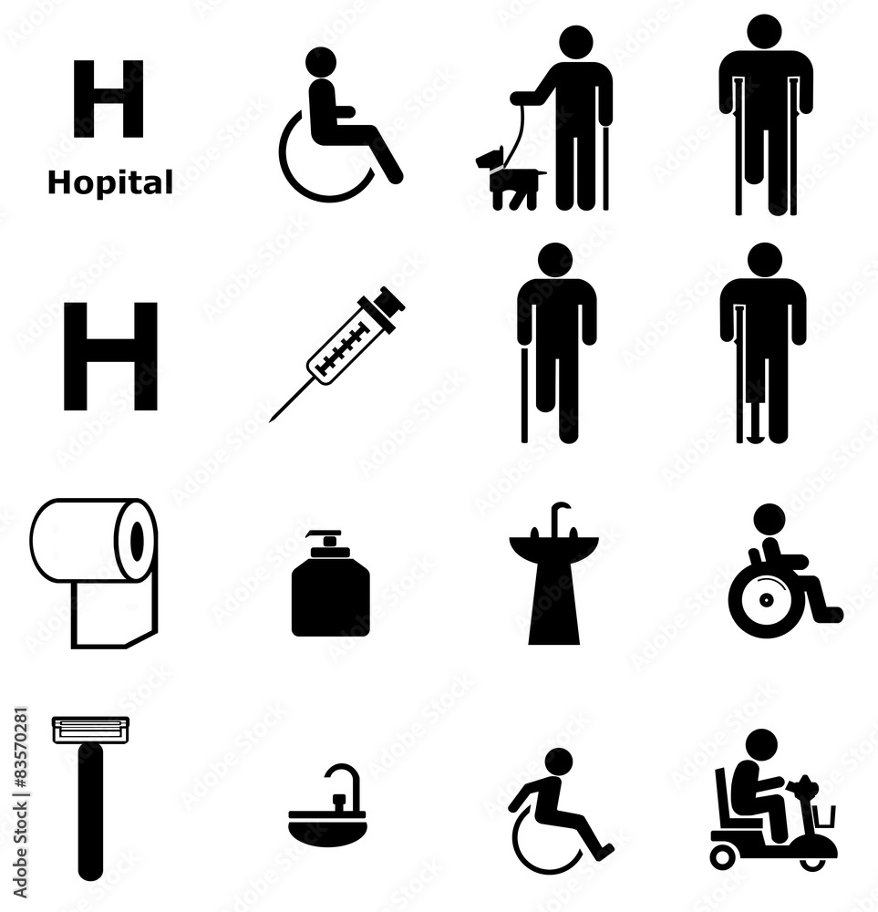 Hygiène, soin et handicape en 16 icônes Hygiène, soin et handicape en 16 icônes
