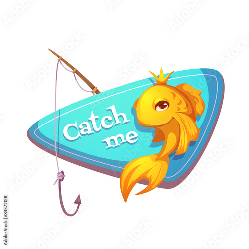 Vector illustration of cut gold fish with fishing rod