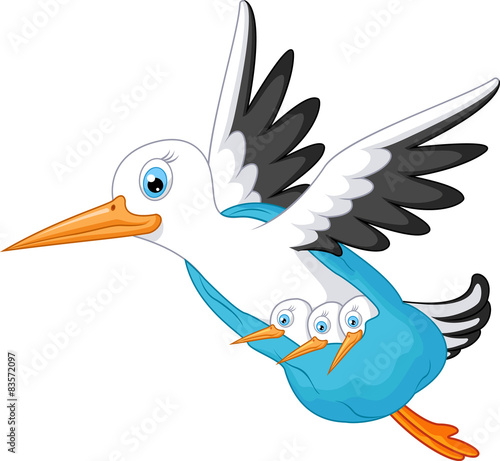 Stork cartoon carrying a baby