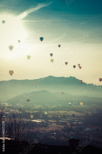 Wallpaper Mural Gruppo di mongolfiere in volo nel cielo al tramonto Torontodigital.ca