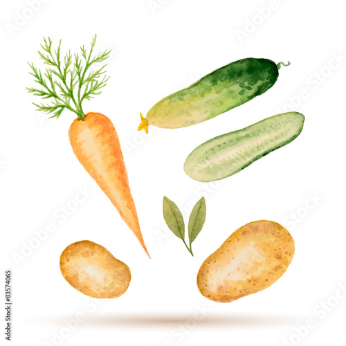 Set of watercolor vegetables.