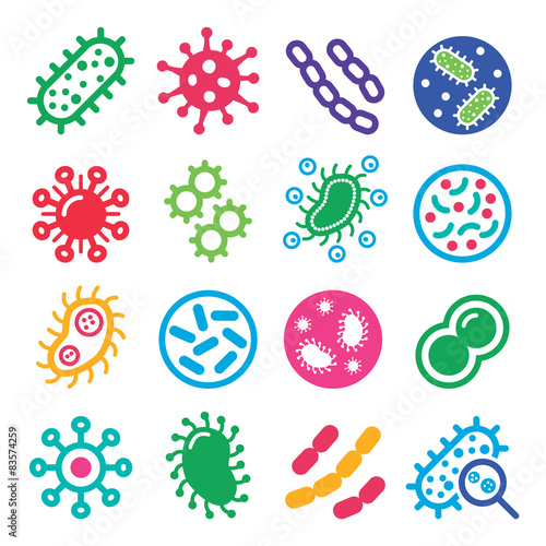 Bacteria, superbug, virus icons set - disease concept