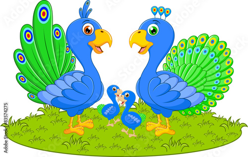 Happy peacock family cartoon