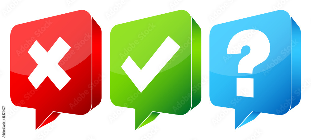 3D Speech Bubbles Check Marks & Question
