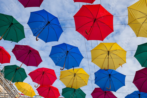 Street Colorful umbrellas flying  St-Peterburg  Russia