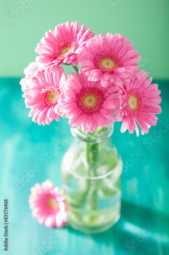 Fototapeta Naklejka Na Ścianę i Meble -  beautiful pink gerbera flowers bouquet in vase