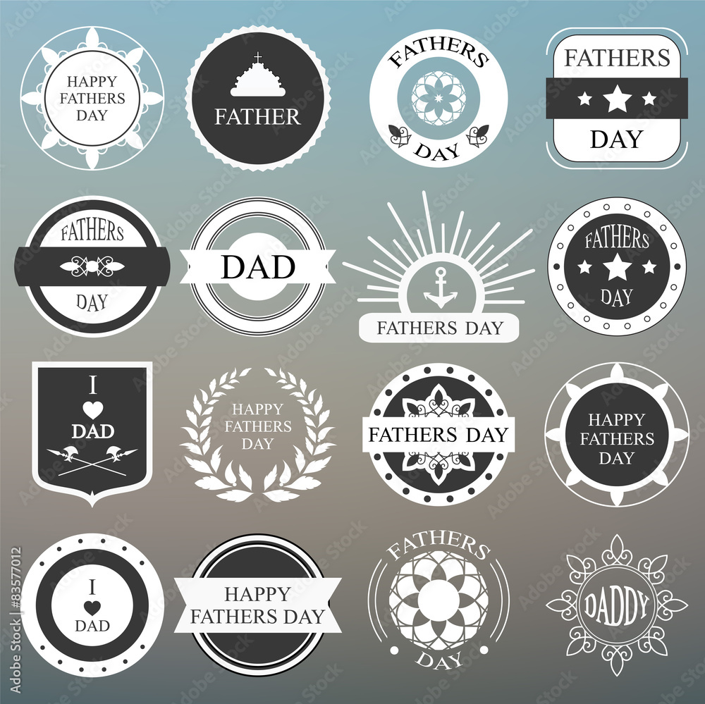 vector set: vintage fathers day labels and icons on the blurred