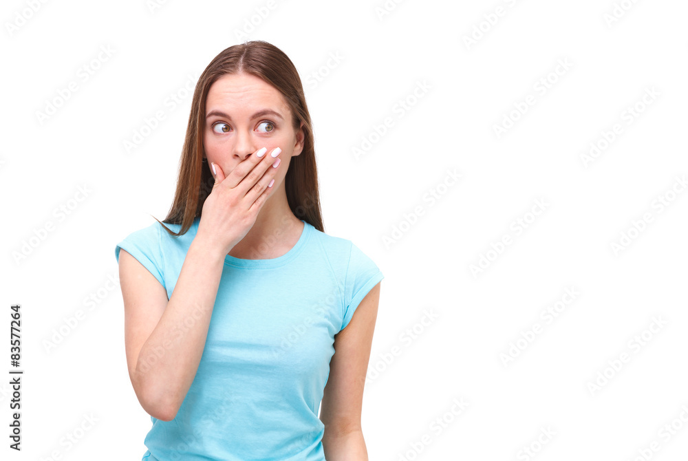 Portrait of young surprised woman isolated on white. Portrait of young surprised woman isolated on white.