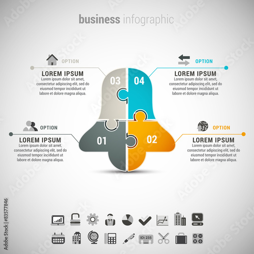 Business Infographic with bell made of puzzle.