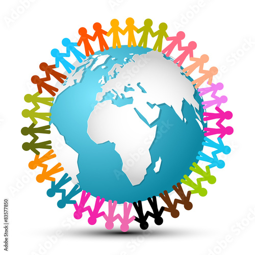 People Holding Hands Around Globe - Earth