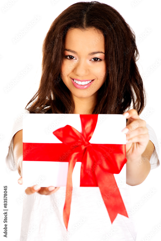 Attractive woman with gift box. Attractive woman with gift box.