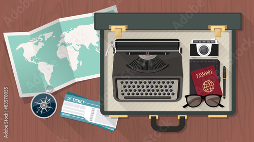 Reporter's suitcase with typewriter