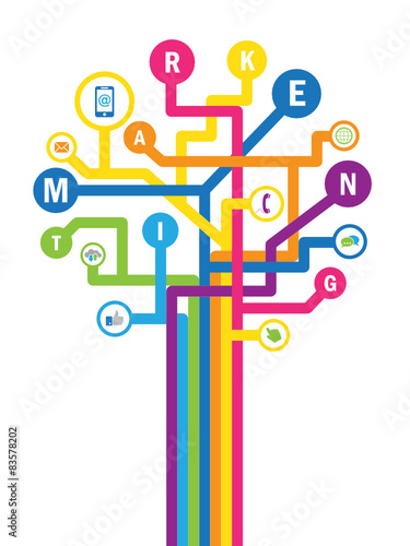 Colourful vector letters and icons “MARKETING” tree