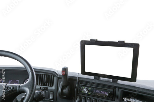 Dashboard of the truck isolated on the white background