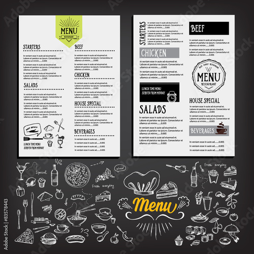 Food menu, restaurant template design. Flyer cafe.